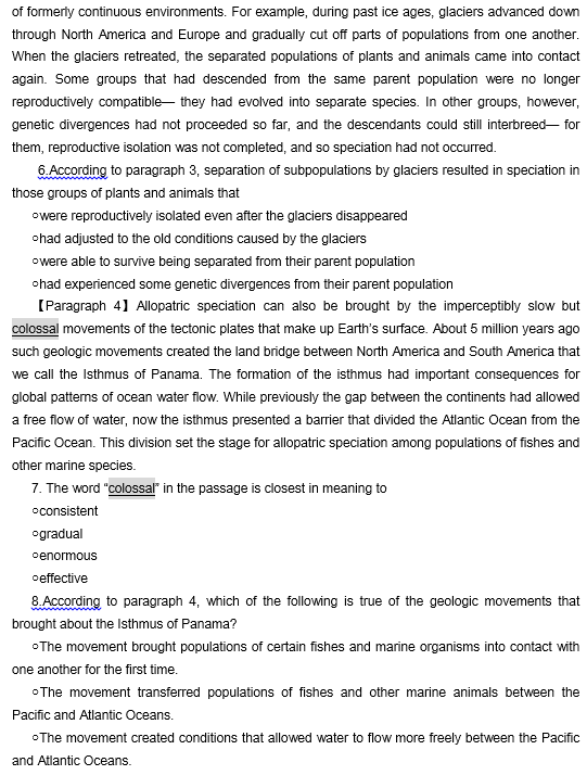 TPO31托福阅读真题练习：Speciation in Geographically Isolated Population