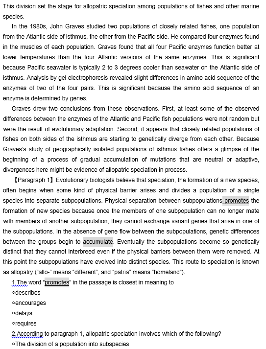 TPO31托福阅读真题练习：Speciation in Geographically Isolated Population