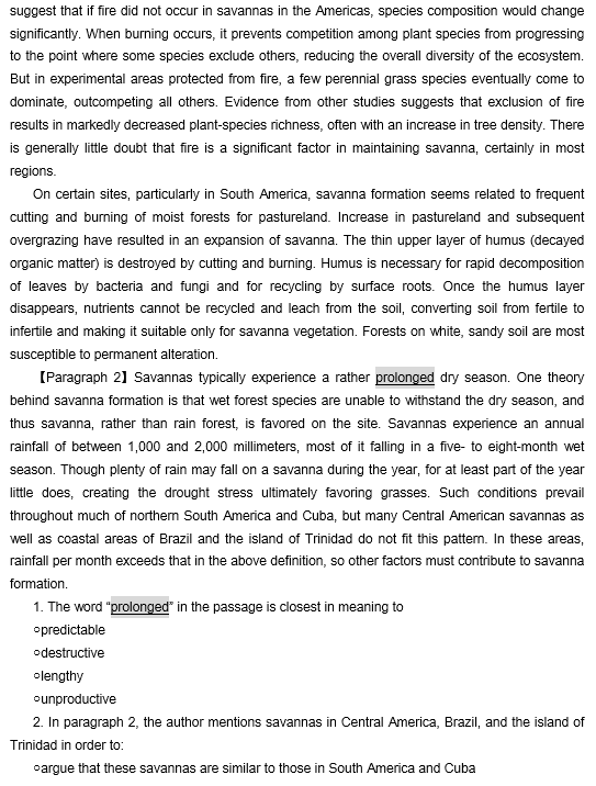TPO31托福阅读真题练习：Savanna Formation