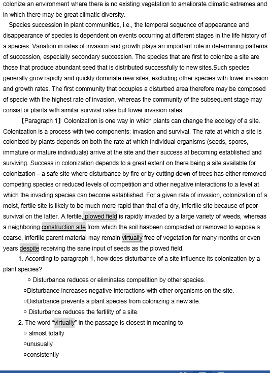 TPO32托福阅读真题练习：Plant Colonization