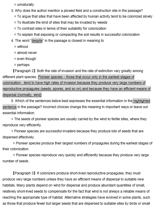 TPO32托福阅读真题练习：Plant Colonization