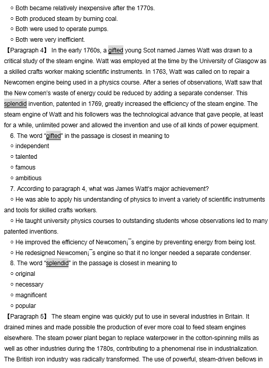 TPO34托福阅读真题练习：The Development of Steam Power