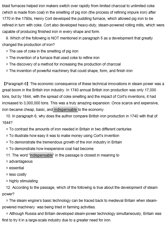 TPO34托福阅读真题练习：The Development of Steam Power