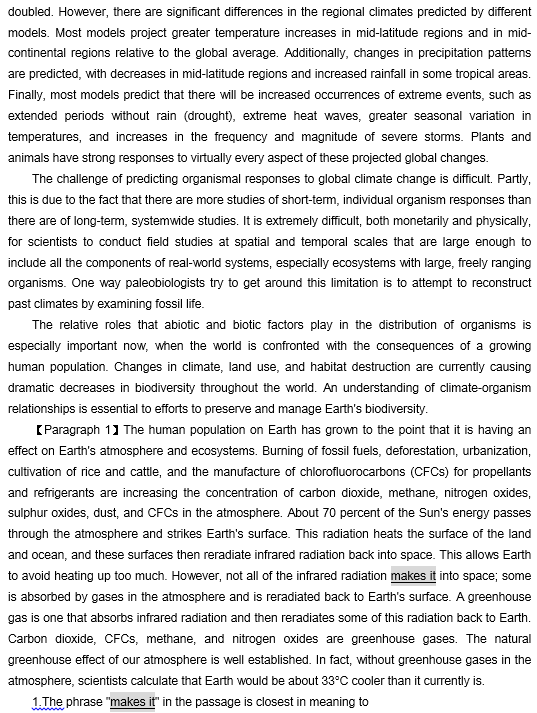 TPO35托福阅读真题练习：Population and climate