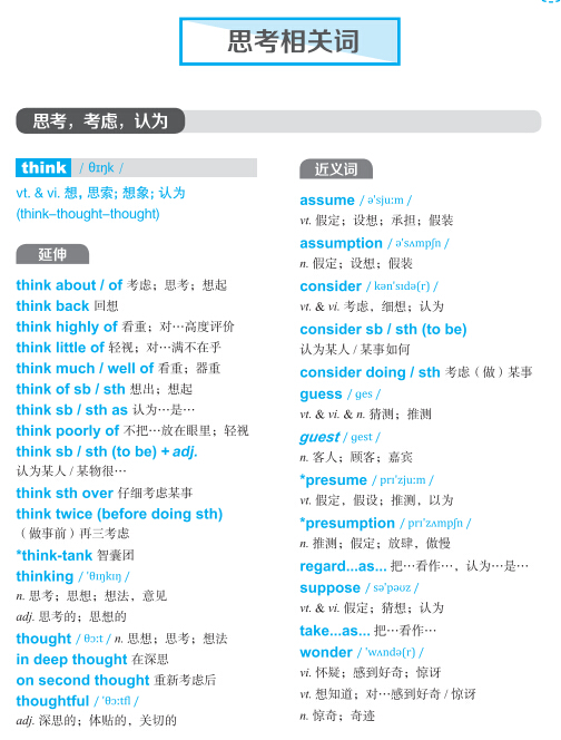 新東方高中英語詞彙分類速記大全:思考詞彙