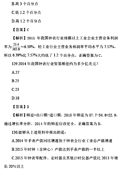 2017国考行测真题及答案副省级(资料分析)