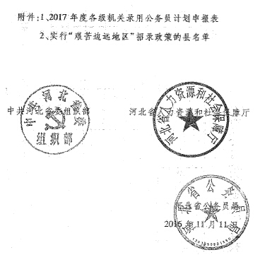 2017河北公务员四级联考招录计划申报通知