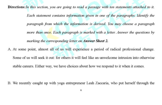 2017年6月英语四级阅读答案下载