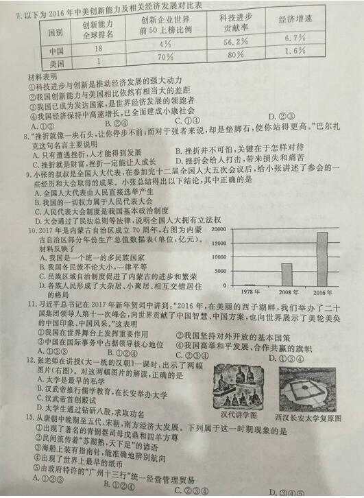 江苏淮安2017中考政治试题及答案