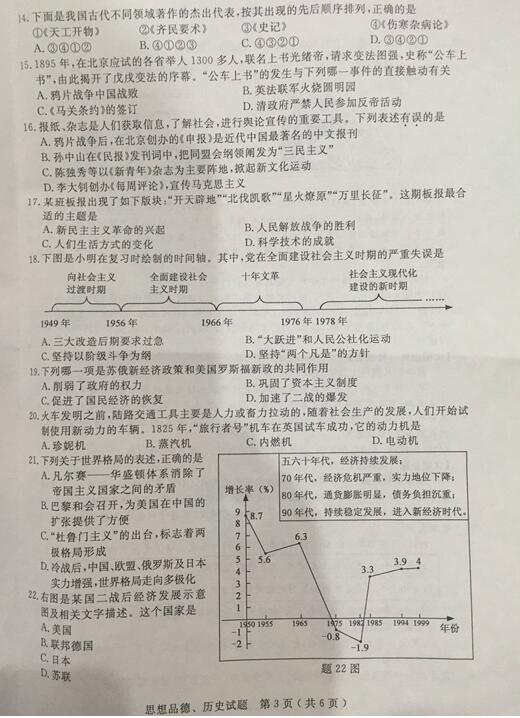 江苏淮安2017中考政治试题及答案