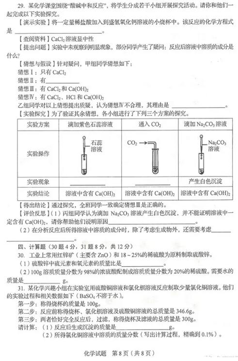 山东临沂2017中考化学试题及答案