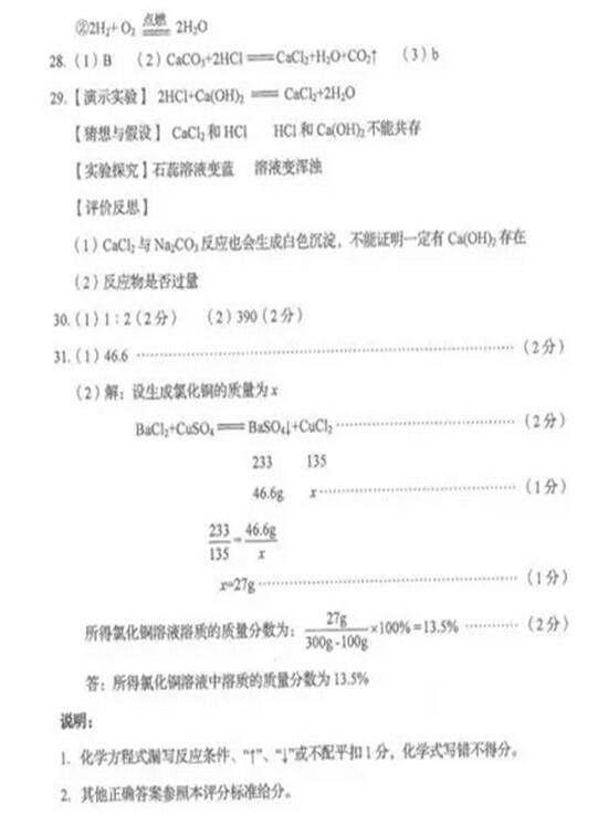 山东临沂2017中考化学试题及答案