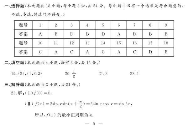 2019年4月浙江高考学考选考数学试题及答案