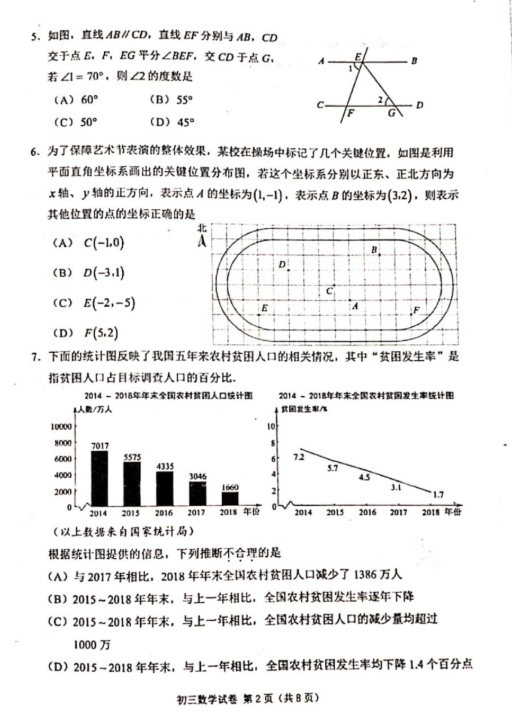 2019北京石景山区中考一模数学试题及答案