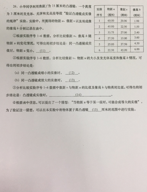 2019上海青浦区中考二模物理试卷及答案