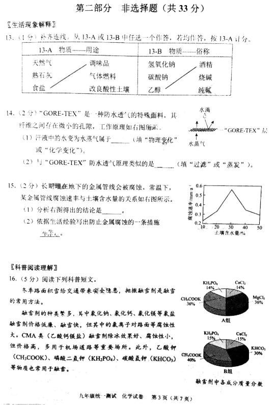 2019北京西城区中考一模化学试题及答案