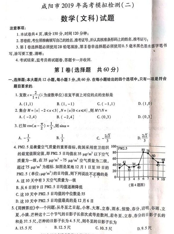 2019咸阳二模文科数学试题及答案