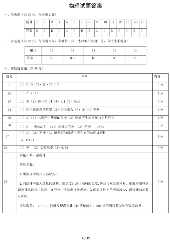 2019北京石景山区中考一模物理试题及答案