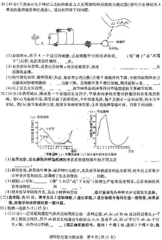 2019东北三省三校三模理综试题及答案