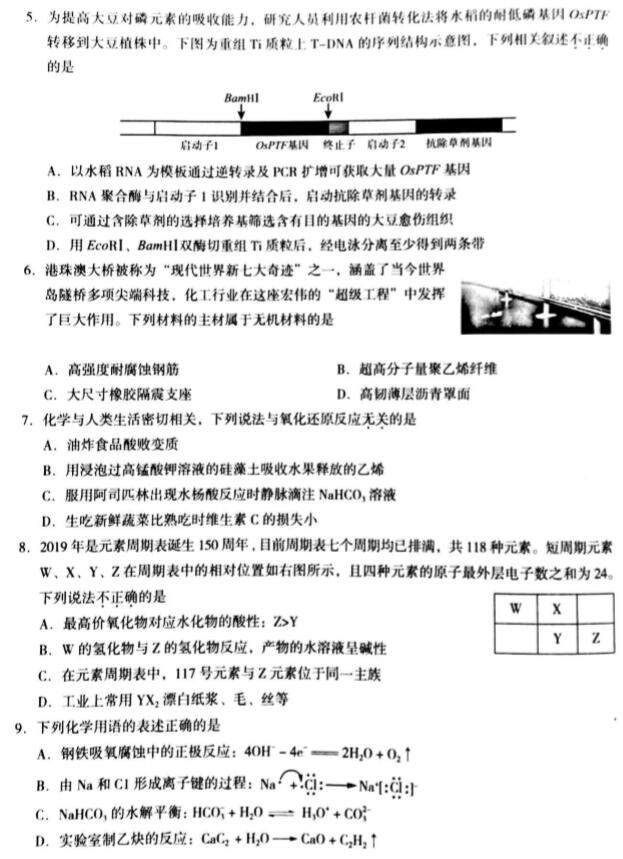 2019北京海淀区高三二模理综试题及答案