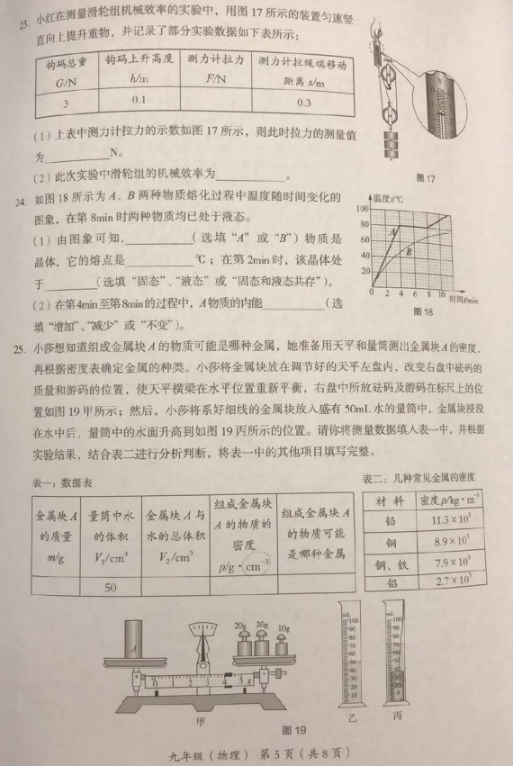 2019北京海淀区中考一模物理试题及答案