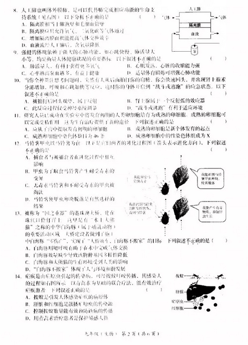 2019北京海淀区中考一模生物试题及答案