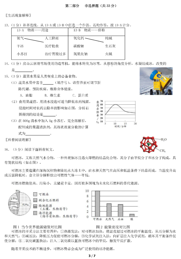 2019北京房山区中考一模化学试题及答案