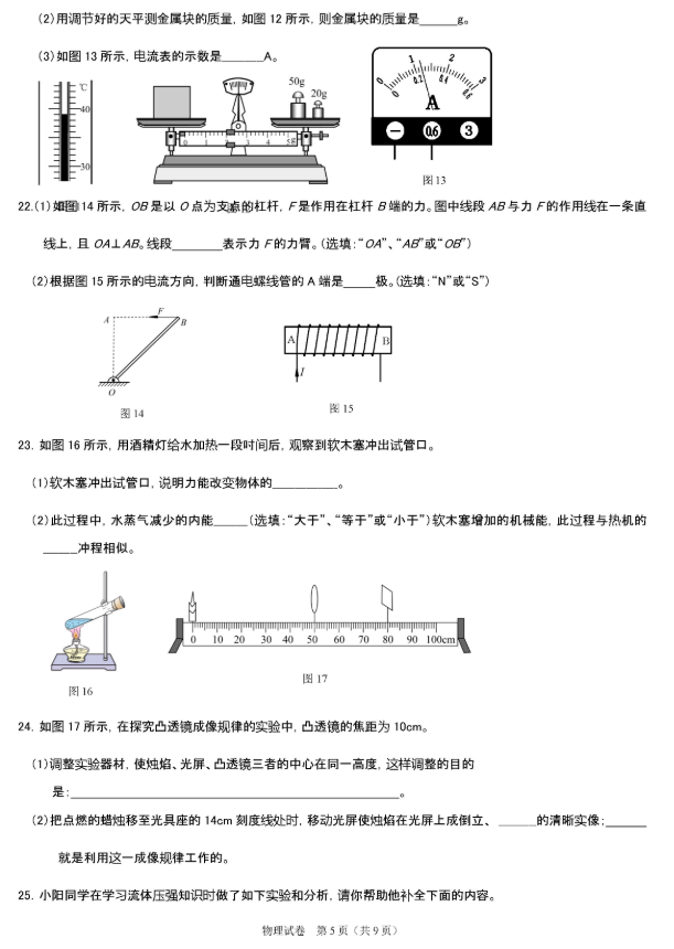 2019北京朝阳区中考一模物理试题及答案