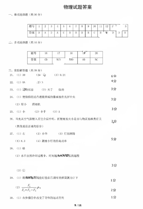 2019北京朝阳区中考一模物理试题及答案