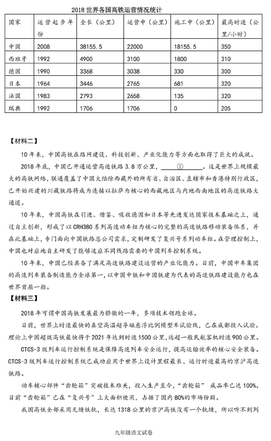 2019北京怀柔区中考一模语文试题及答案