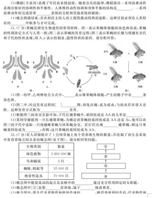 2019山东德州中考生物试题及答案