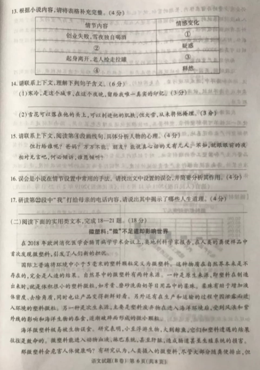 2019重庆中考语文(B卷)试卷及答案
