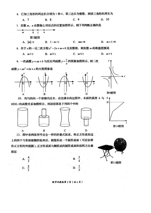 2019四川自贡中考数学试题及答案