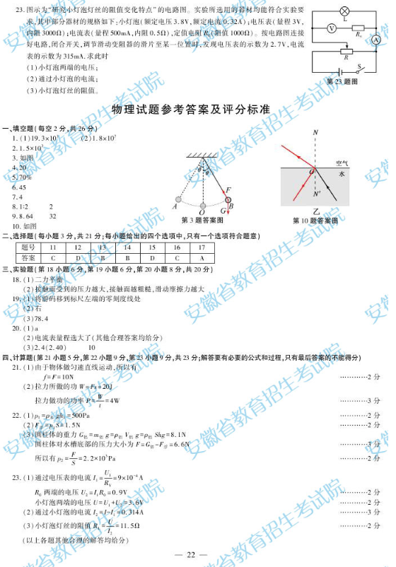 2019安徽中考物理试题及答案