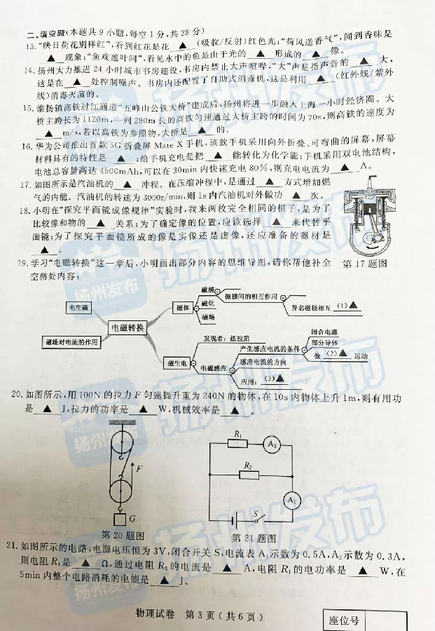 2019江苏扬州中考物理试题及答案