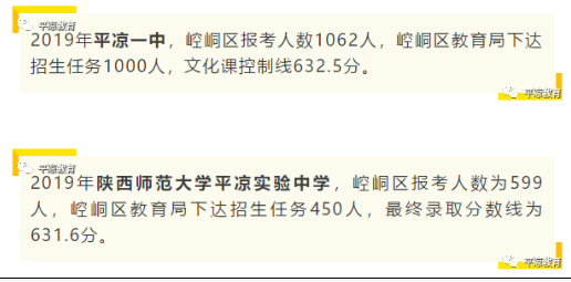 甘肃平凉2019中考录取分数线