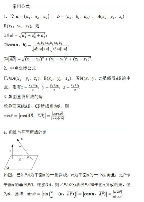 2020高考数学公式及定理 空间向量与立体几何公式 101教育高考手机端