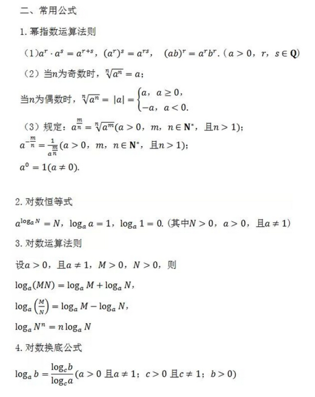 2020高考数学公式及定理:幂指数运算法则