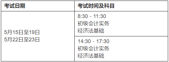 2021年广东揭阳市初级会计考试时间5月15日至19日，5月22日至23日