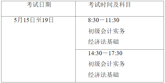 2021年海南初级会计考试时间5月15日至19日