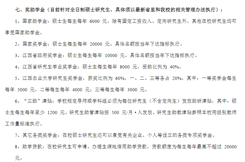 \ 2025江西农业大学研究生奖学金和助学金有哪些,多少钱?