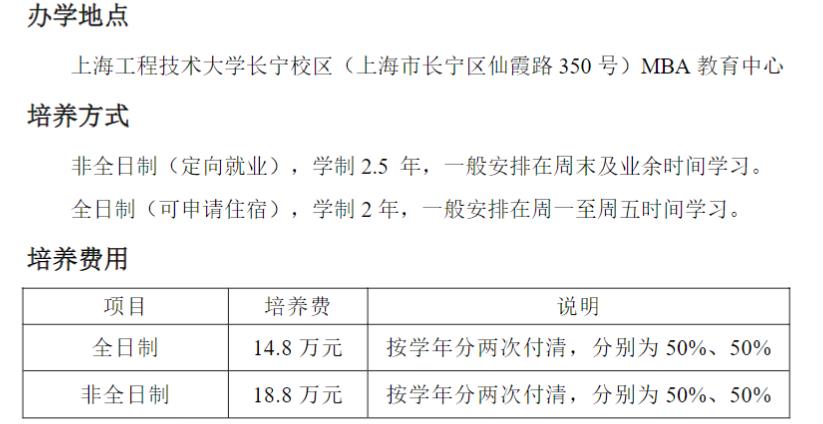 2023上海工程技术大学MBA学费多少钱一年？