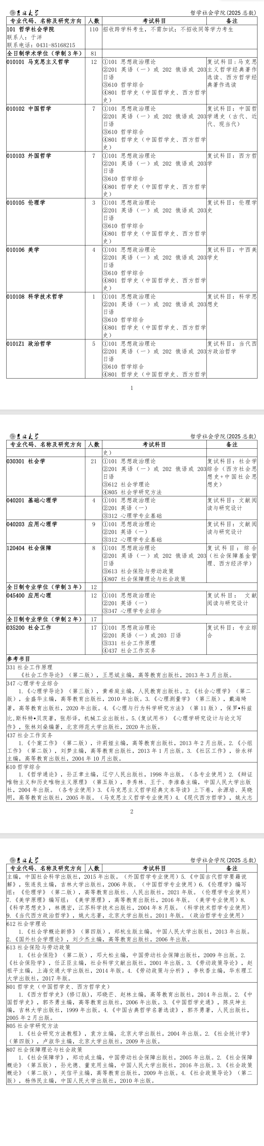 2025吉林大学研究生招生专业目录及考试科目