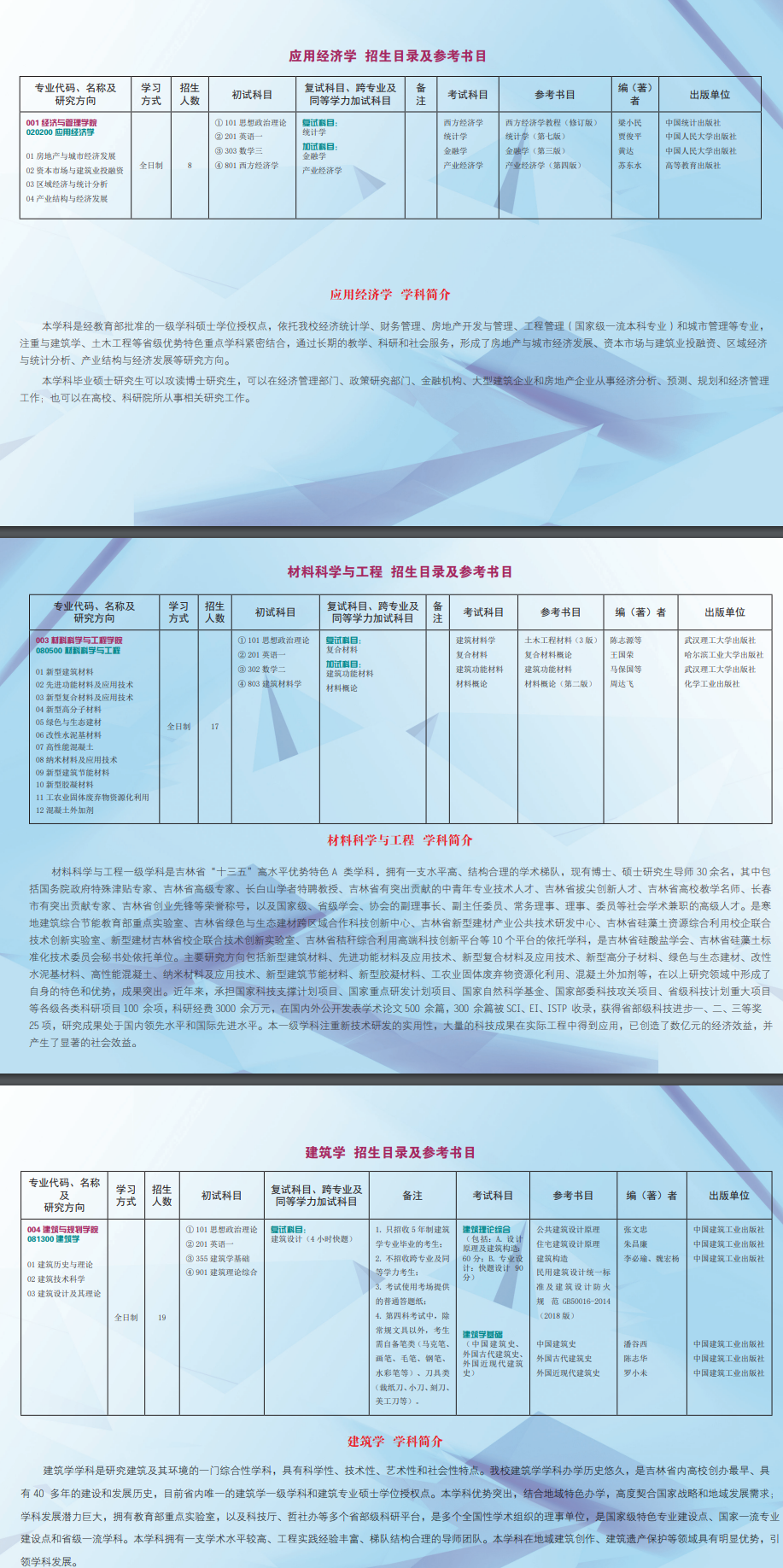 2025吉林建筑大学研究生招生专业目录及考试科目