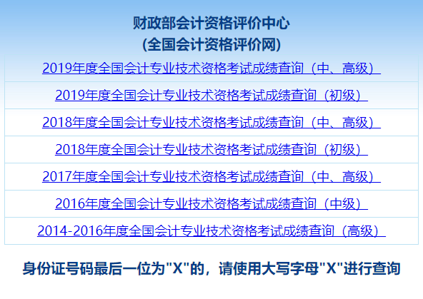 全国会计资格评价网2020年中级会计职称考试成绩查询入口