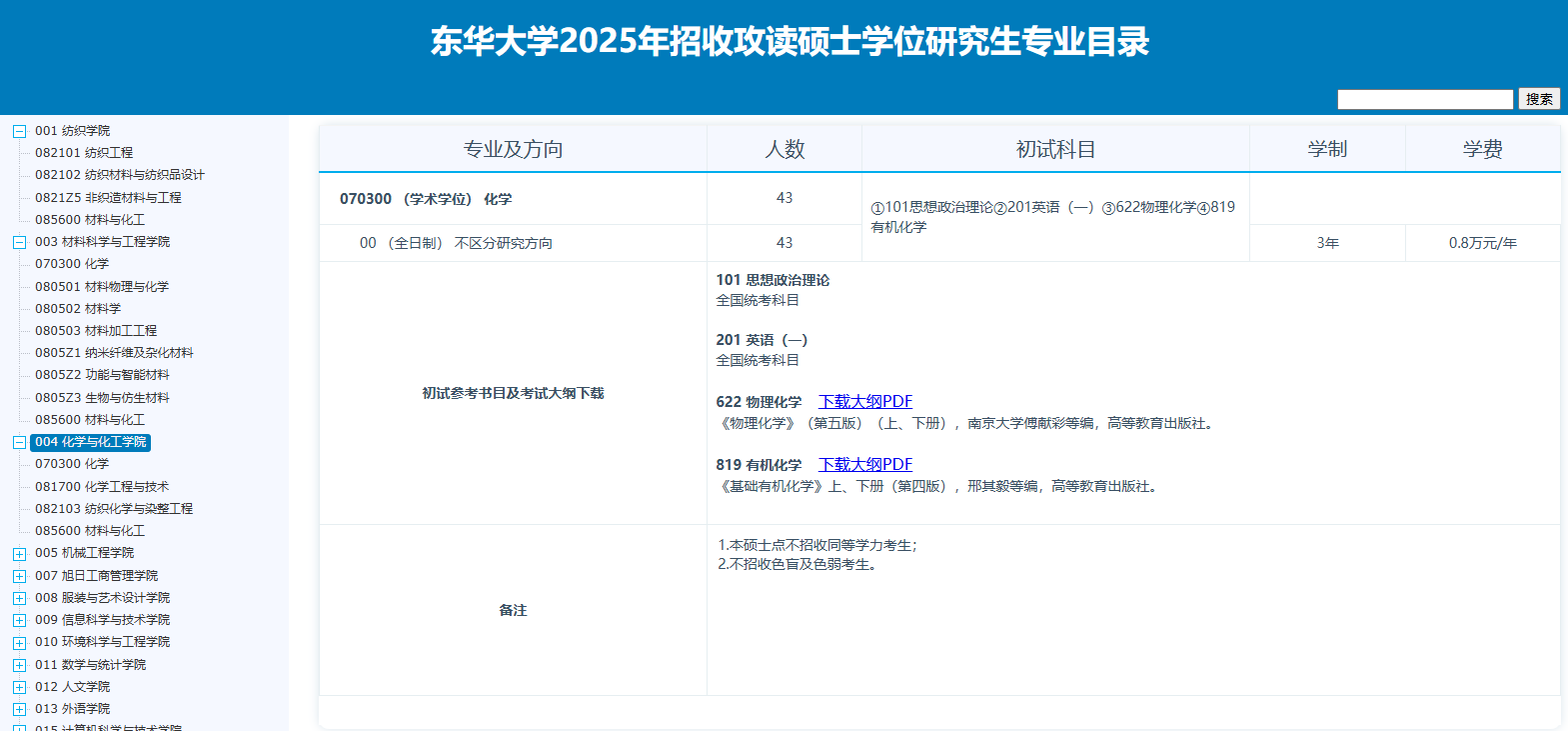 2025东华大学研究生招生专业目录及考试科目