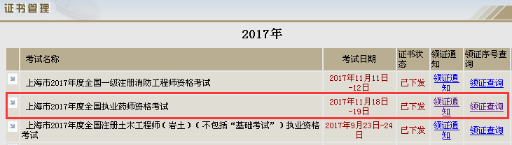 上海市2017年执业药师资格考试合格证书已下发