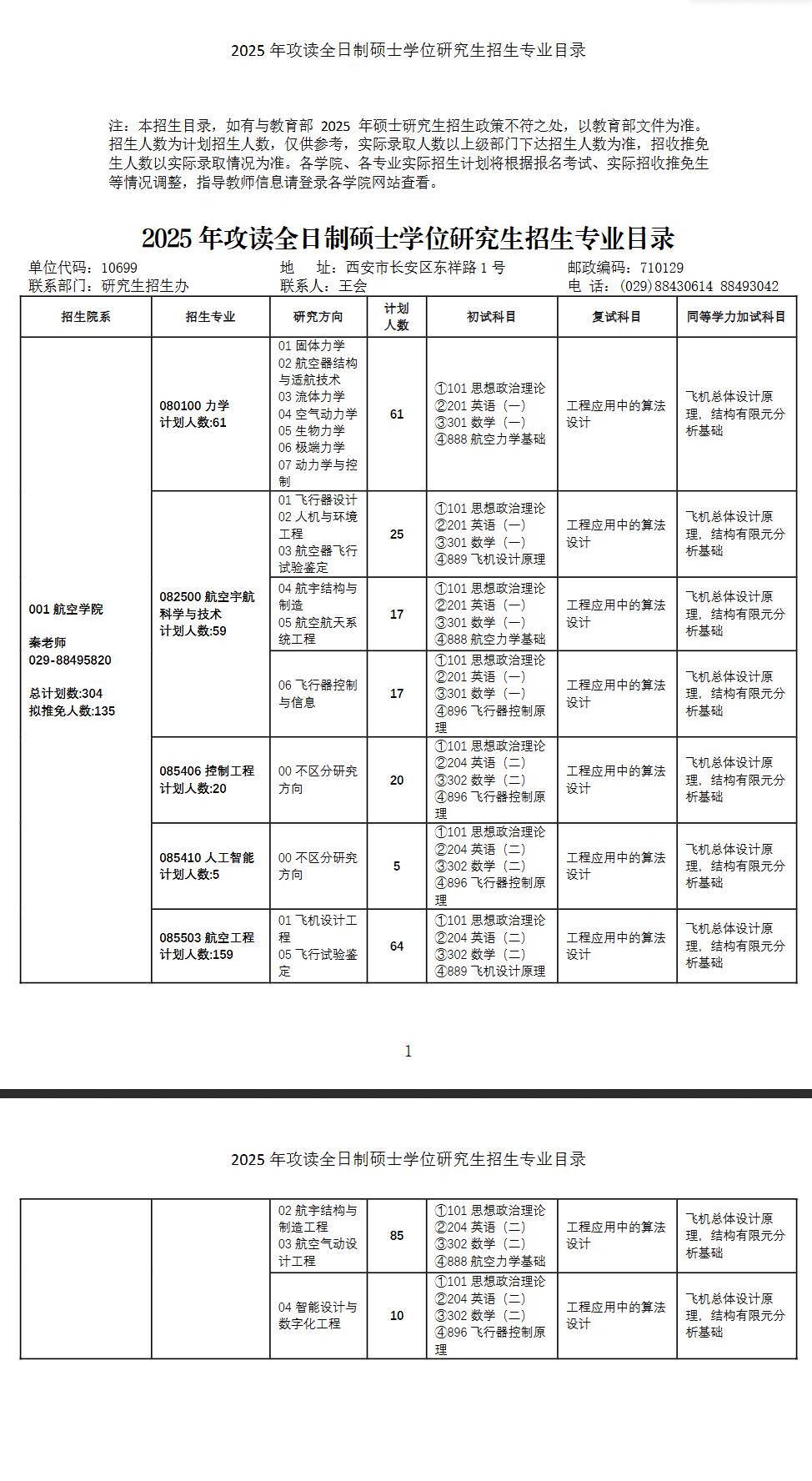 2025西北工业大学研究生招生专业目录及考试科目