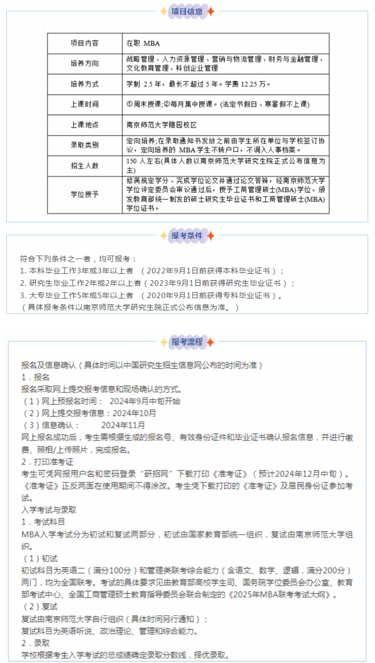 2025年南京师范大学MBA招生简章