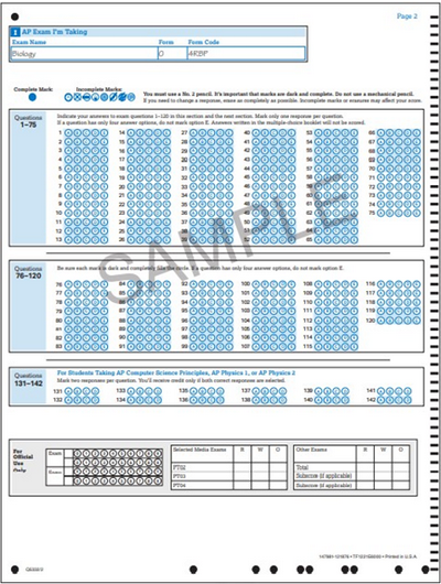 答题卡背面的样例